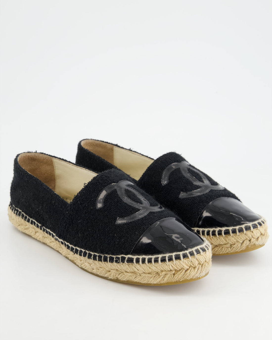 *FIRE PRICE* Pearl Street Bags Chanel Black Terry CC Logo Espadrilles with Patent Leather Detail Size EU 42