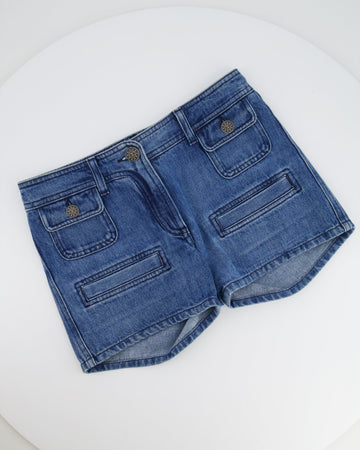 Pearl Street Bags Chanel Blue Denim Mini Shorts with CC Logo Buttons Size FR 34 (UK 6)