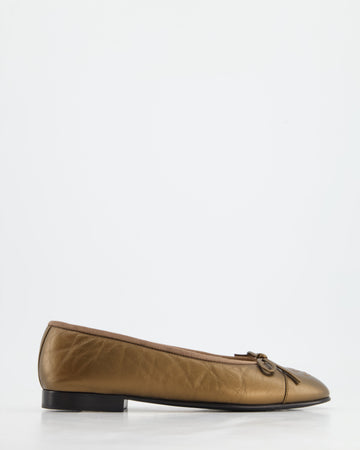 Pearl Street Bags Chanel Bronze Aged Calfskin Ballerina Flats with CC Detail Size EU 36