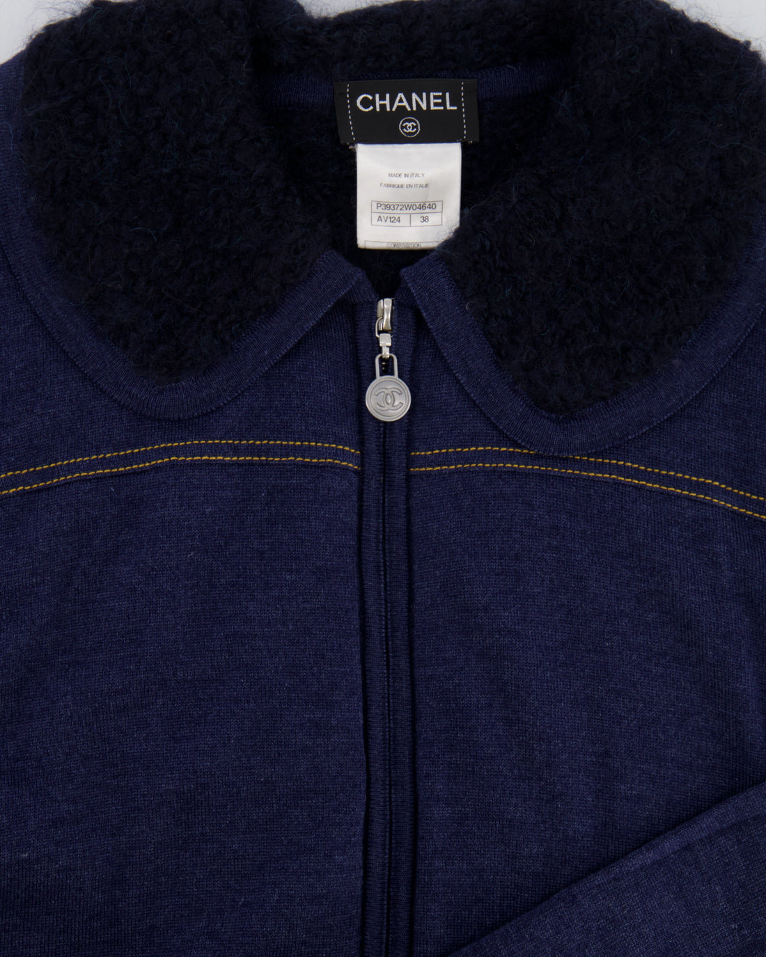 Pearl Street Bags Chanel Navy Alpaca Zipped Gilet with Silver CC Buttons Size FR 38 (UK 10)