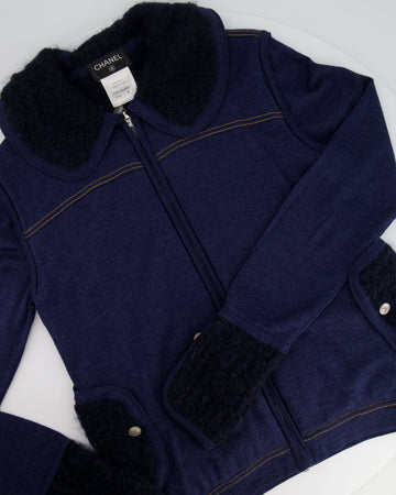 Pearl Street Bags Chanel Navy Alpaca Zipped Gilet with Silver CC Buttons Size FR 38 (UK 10)