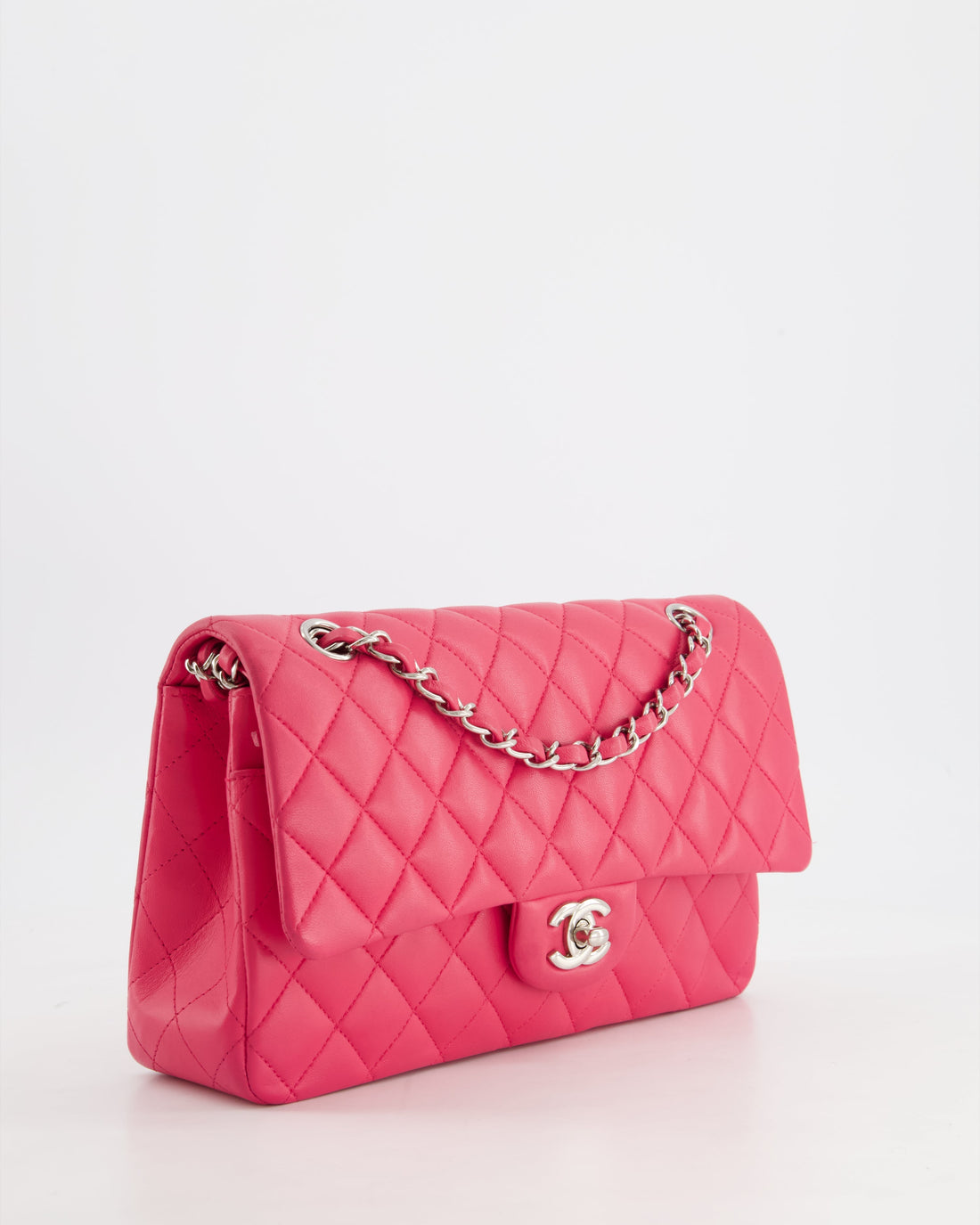 Pearl Street Bags Chanel Hot Pink Medium Classic Double Flap Bag in Lambskin Leather with Silver Hardware