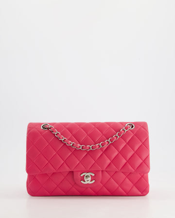 Pearl Street Bags Chanel Hot Pink Medium Classic Double Flap Bag in Lambskin Leather with Silver Hardware