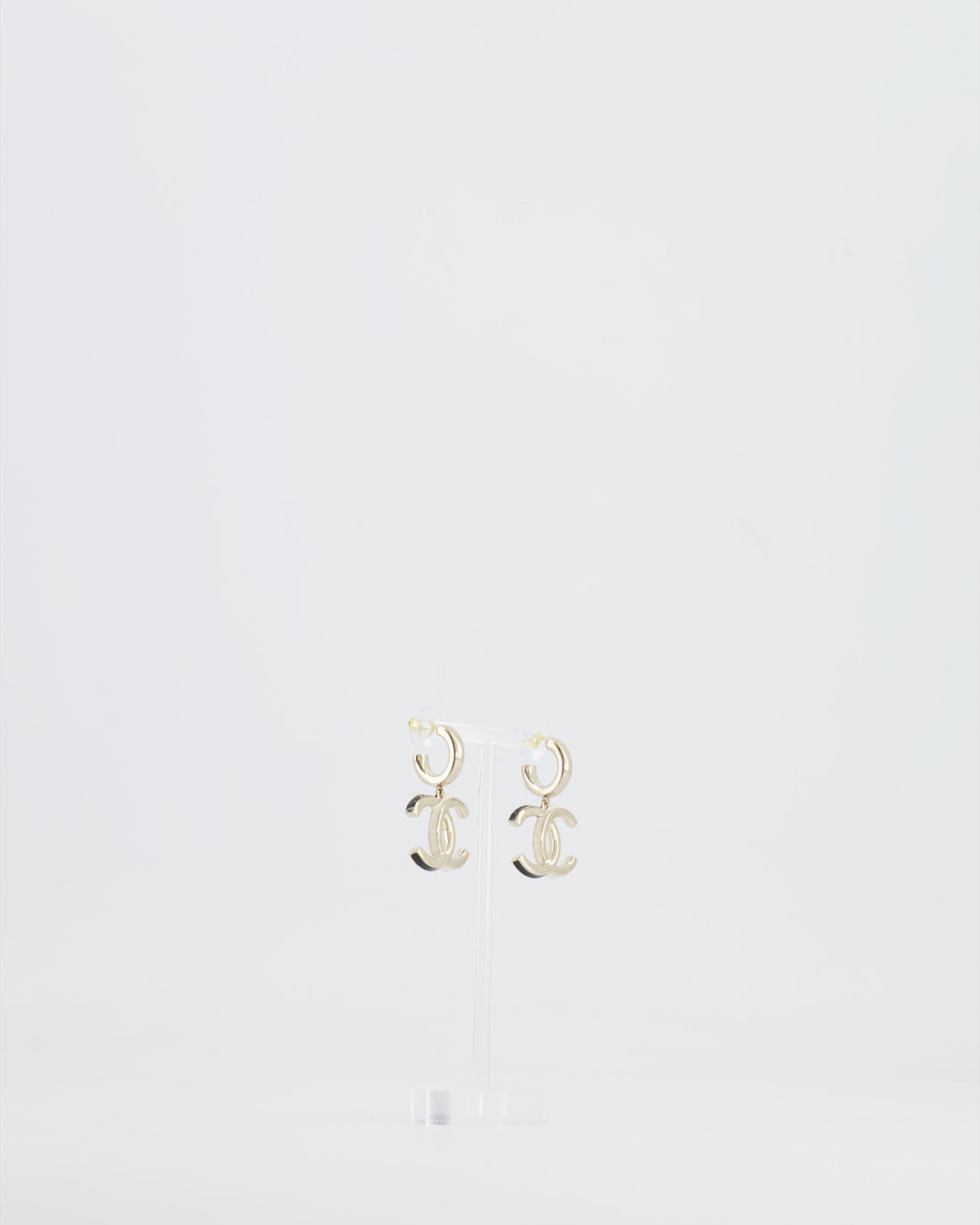 Pearl Street Bags Chanel Champagne Gold CC Logo Pendant Earrings, Black and White Enamel