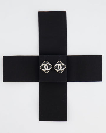 *HOT* Top Quality Chanel Black, Crystal Embellished Diamond-Shaped CC Earrings