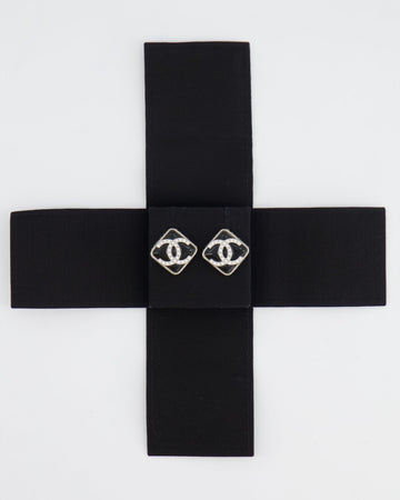 *HOT* Pearl Street Bags Chanel Black, Crystal Embellished Diamond-Shaped CC Earrings