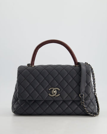 *RARE* Pearl Street Bags Chanel Medium Coco Top Handle Bag Grey Caviar with Python Handle and Ruthenium Hardware