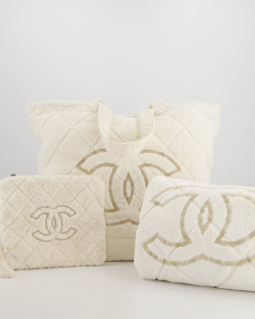 *HOT* Pearl Street Bags Chanel Ivory Terry Beach Set with CC Tote Bag, Towel and Small Pouch