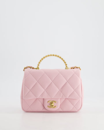 *CURRENT COLLECTION* Pearl Street Bags Chanel Petal Pink Mini Top Handle Bag in Calfskin Leather with Gold Hardware and Clear Perspex Handle Detail
