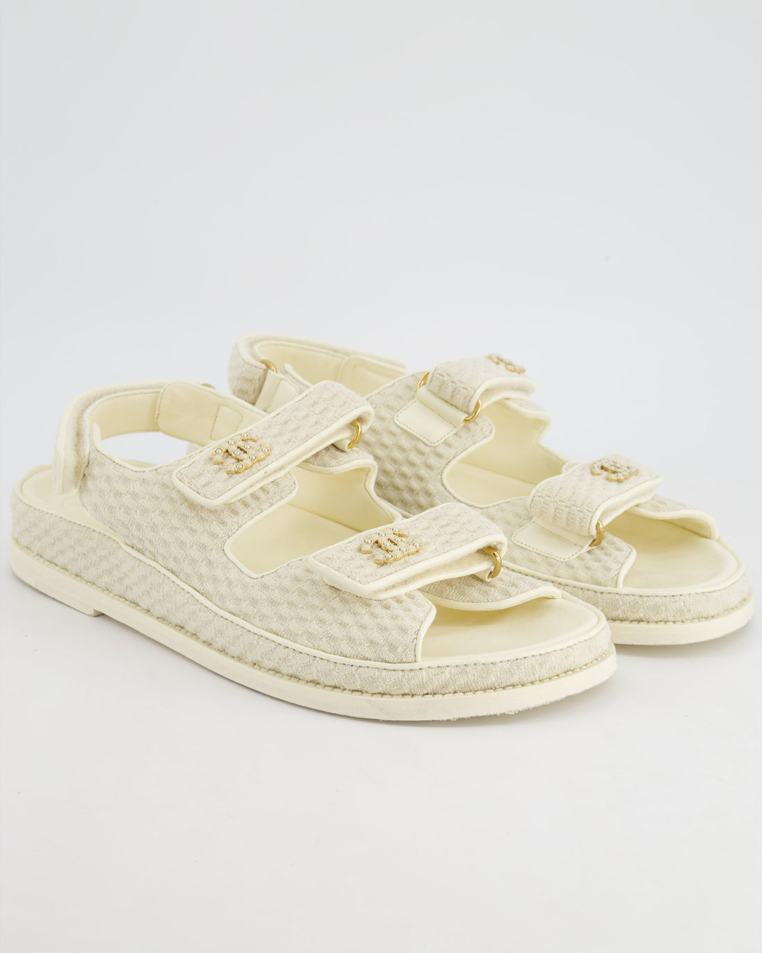 Pearl Street Bags Chanel Cream Dad Sandals with White CC Pearls Logo Size EU 41.5
