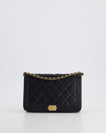 Top Quality Chanel Black Python Boy Wallet on Chain Bag with Antique Gold Hardware