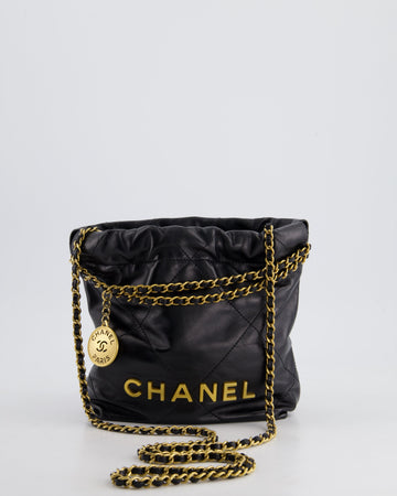 Pearl Street Bags Chanel 22 Mini Hobo Bag in Black Shiny Lambskin with Brushed Gold Hardware