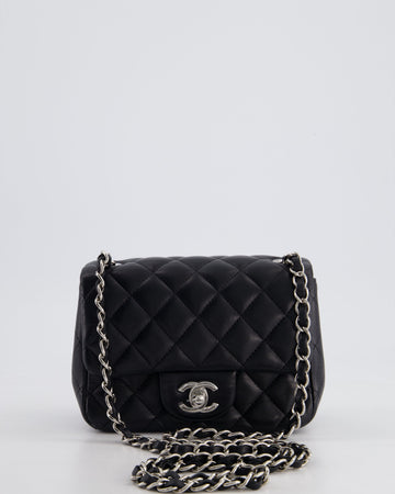 *HOT* Pearl Street Bags Chanel Black Mini Square Flap Bag in Lambskin with Silver Hardware