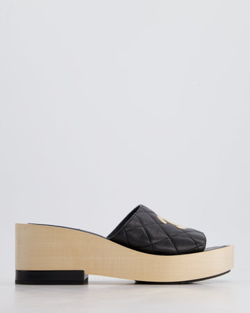 *HOT* Pearl Street Bags Chanel Black Wooden Mules in Lambskin Leather with Cream CC Logo Detail Size EU 40