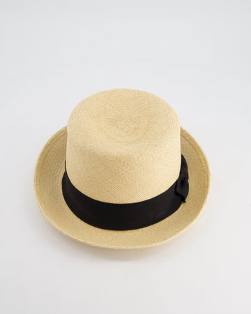 Pearl Street Bags Chanel Beige Raffia Woven Hat with Black Bandeaux and CC Logo Size L