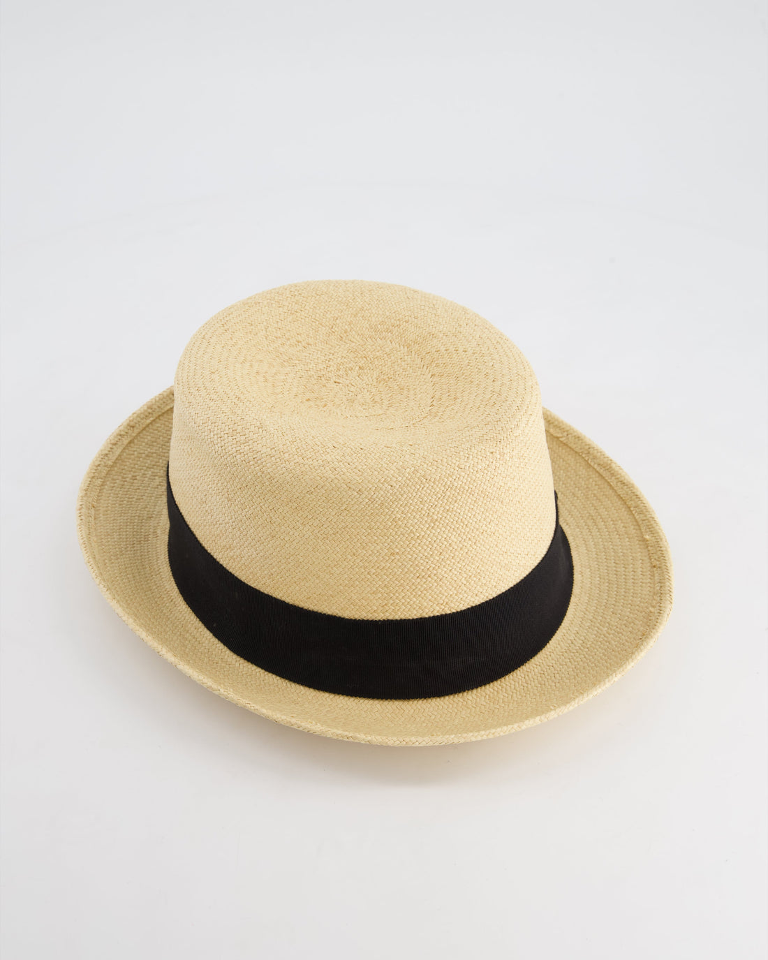 Pearl Street Bags Chanel Beige Raffia Woven Hat with Black Bandeaux and CC Logo Size L