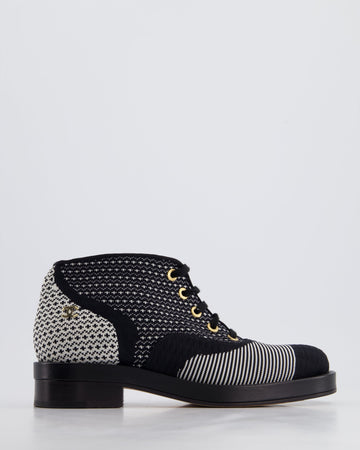 Pearl Street Bags Chanel Black Fabric Printed Derby Lace Up Shoes Size EU 38.5