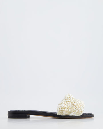 *HOT* Pearl Street Bags Chanel Black Sliders with Pearl Beaded Detail Size EU 38C