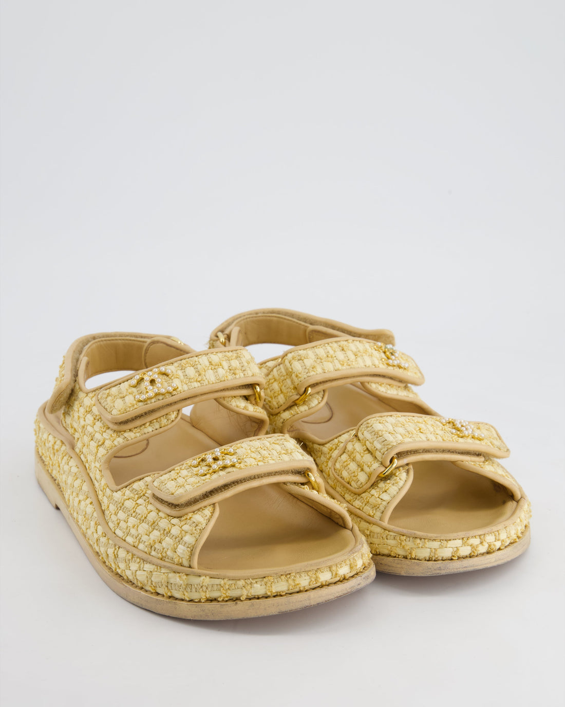 Pearl Street Bags Chanel Beige Raffia Dad Sandals with Pearl CC Logo Detail Size EU 37.5C