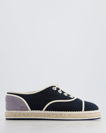 Pearl Street Bags Chanel Navy Raffia Trainer with Suede and Pearl Detail Size EU 40