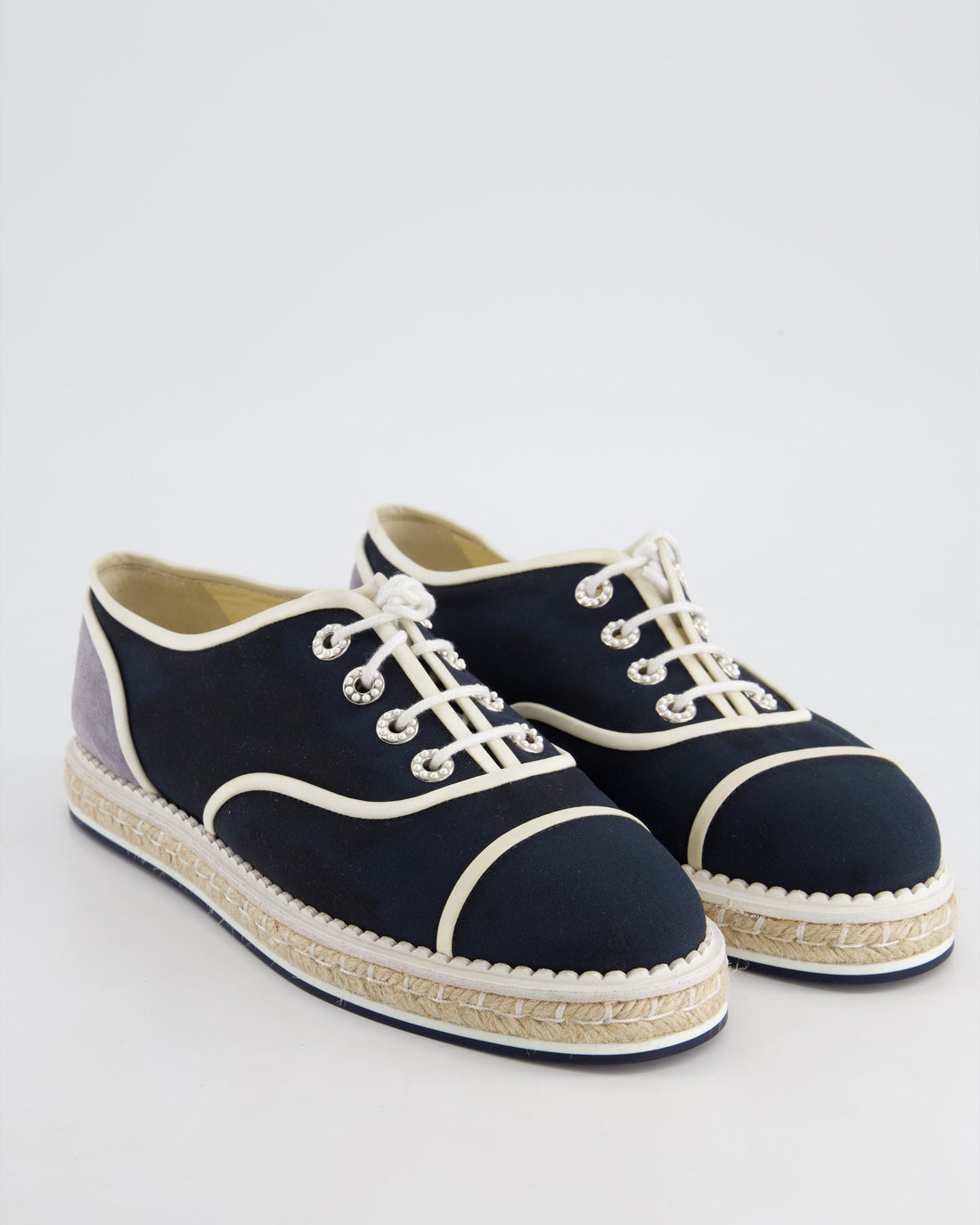 Pearl Street Bags Chanel Navy Raffia Trainer with Suede and Pearl Detail Size EU 40