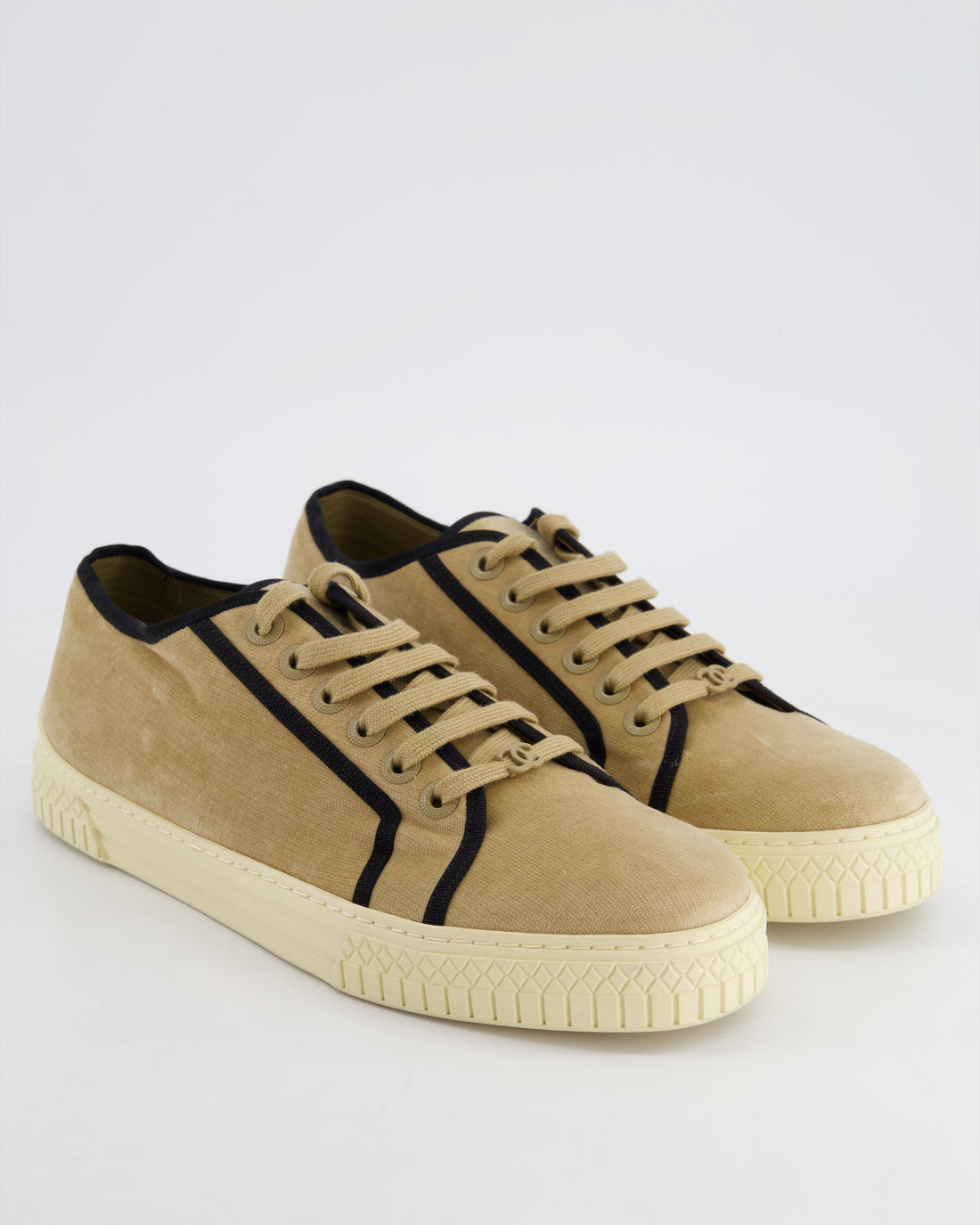 Pearl Street Bags Chanel Beige Velvet Trainers with Black Trim EU 40