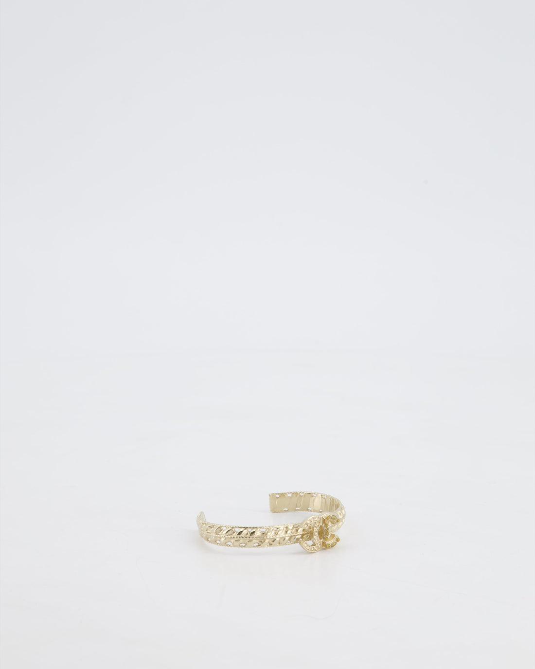 Pearl Street Bags Chanel CC Open Bangle in Champagne Gold Hardware with Crystals Detail