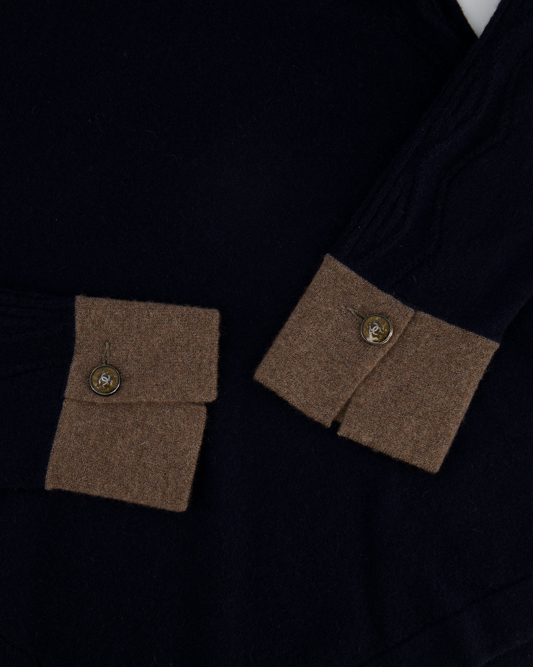 Pearl Street Bags Chanel Navy Cashmere Jumper with Metallic Brown Details and CC Logo Buttons Size FR 40 (UK 12)
