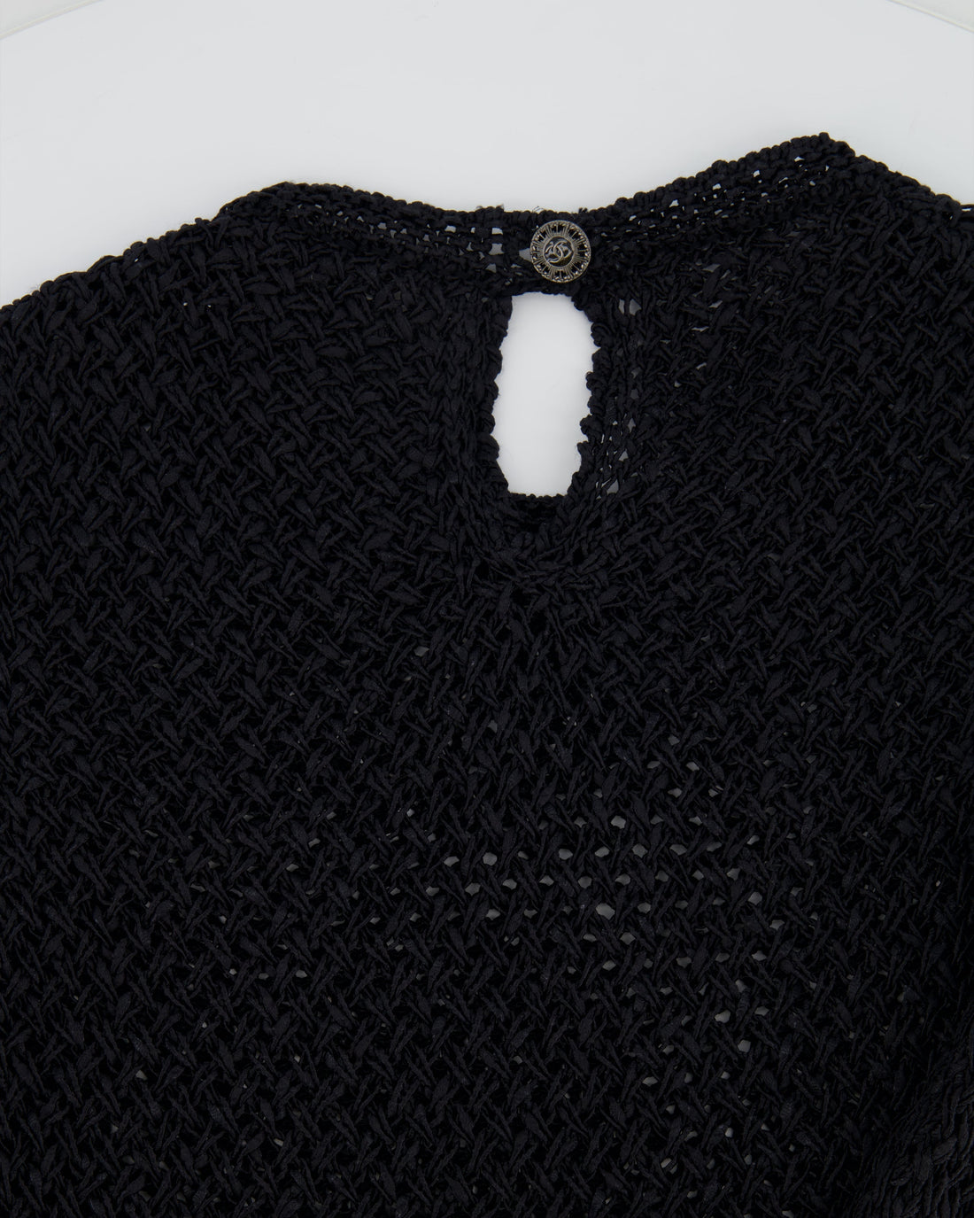 Pearl Street Bags Chanel Black Crochet Mini Sleeveless Dress with CC Logo Button Detailing Size FR 38 (UK 10)