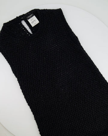 Pearl Street Bags Chanel Black Crochet Mini Sleeveless Dress with CC Logo Button Detailing Size FR 38 (UK 10)