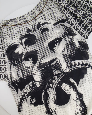 Pearl Street Bags Chanel Black and White Silk Graphic-Print CC Logo Tunic Mini Dress Size FR 42 (UK 14)