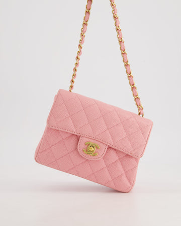 *RARE* Pearl Street Bags Chanel Pink Mini Square Flap Bag in Caviar Leather with 24K Gold Plated Hardware