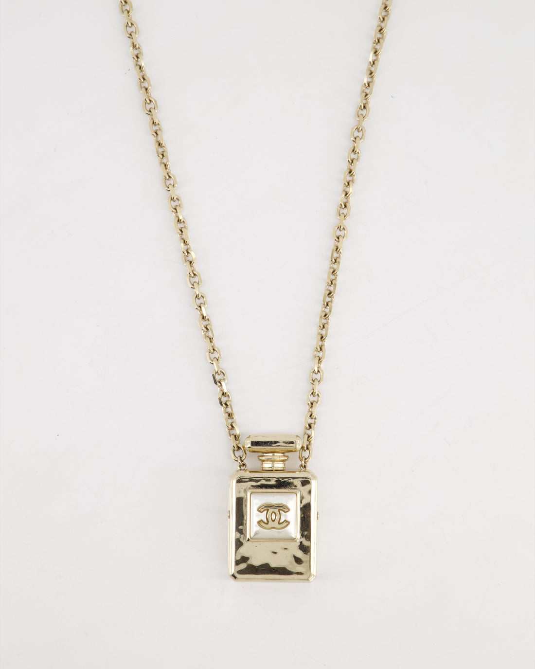 Pearl Street Bags Chanel Champagne Gold Perfume Bottle Pendant Necklace with Pearl CC Logo
