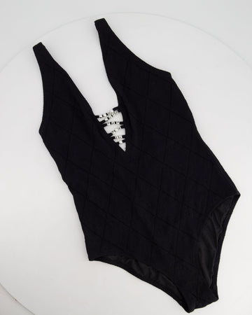Pearl Street Bags Chanel Black Geometric Cut-Out Onepiece Swimsuit with Pearl CC Logo Detail FR 38 (UK 10)