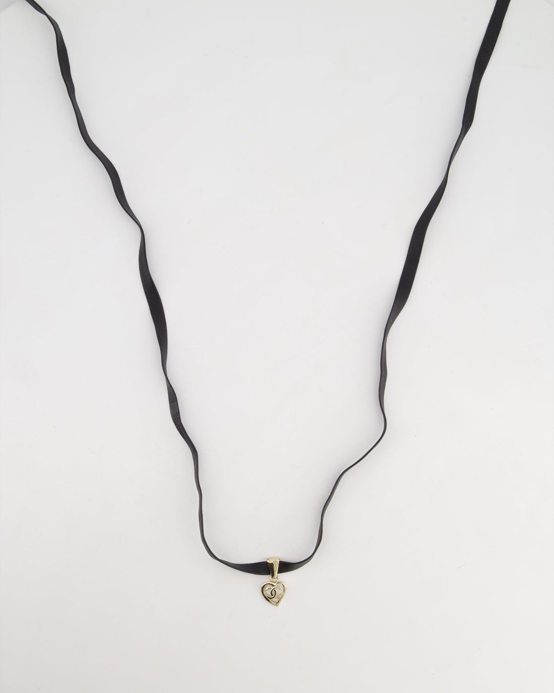 Pearl Street Bags Chanel Black Leather Necklace with Champagne Gold CC Heart Pendant