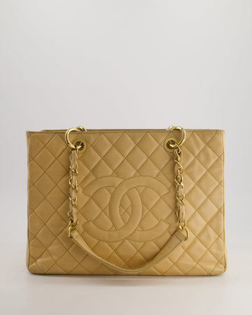 *AMAZING SHAPE* Pearl Street Bags Chanel Beige Caviar GST Grand Shopper Tote Bag with Gold Hardware