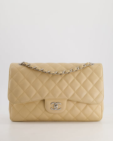 Pearl Street Bags Chanel Beige Jumbo Classic Double Flap Bag in Caviar Leather with Silver Hardware RRP ¬£9,240