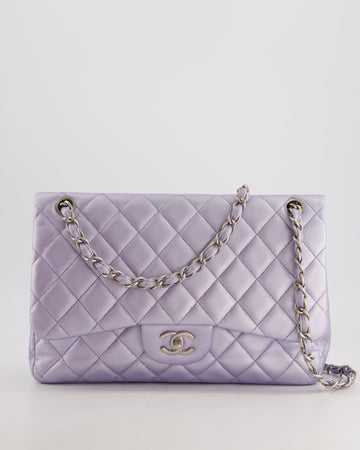 Pearl Street Bags Chanel Iridescent Lilac Purple Jumbo Classic Double Flap Bag in Lambskin Leather with Brushed Silver Hardware RRP ¬£9,240