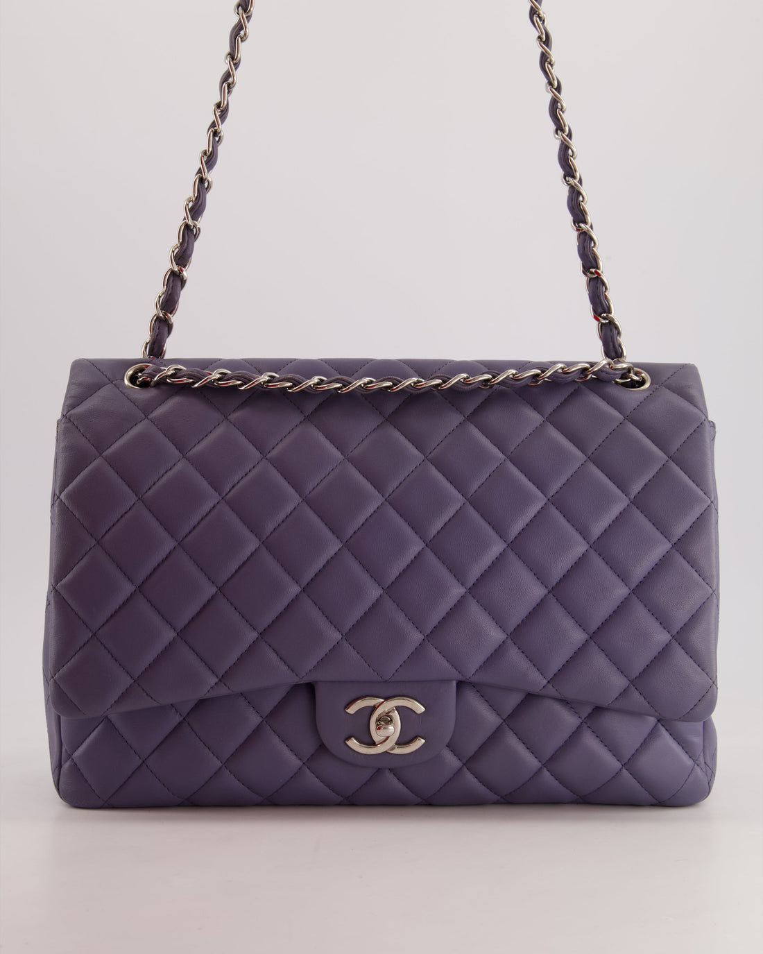Pearl Street Bags Chanel Lavander Purple Maxi Classic Double Flap Bag in Lambskin Leather with Silver Hardware