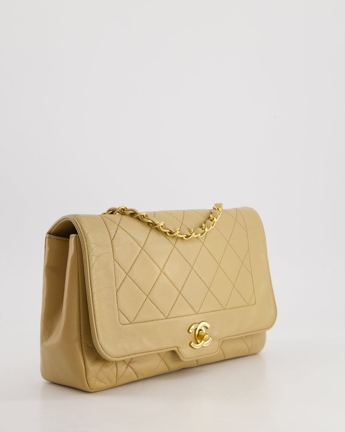 Pearl Street Bags Chanel  Beige Diana Flap Bag in Lambskin Leather with 24K Gold Hardware