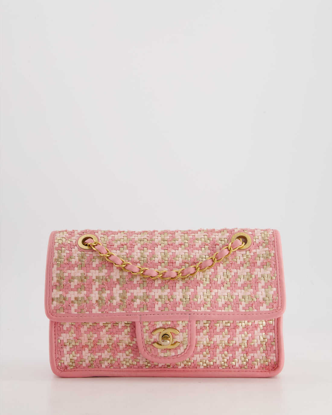 Pearl Street Bags Chanel 23C Pink Woven Flap Bag with Leather Edge Detail and Brushed Gold Hardware