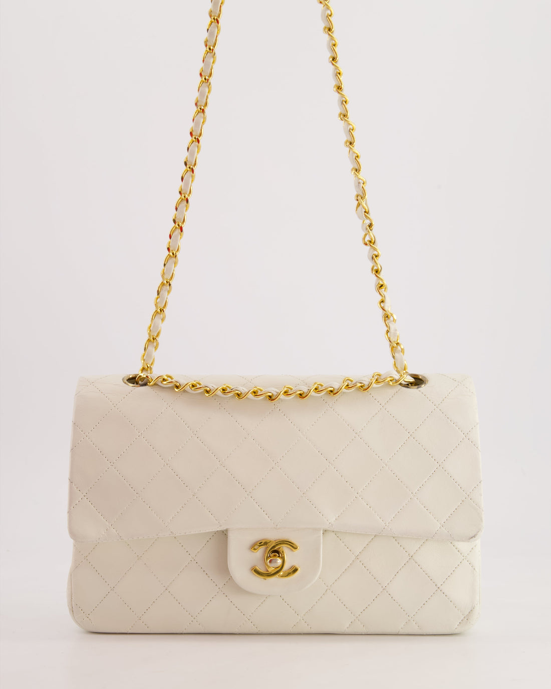 *FIRE PRICE* Pearl Street Bags Chanel  White Medium Classic Double Flap Bag in Lambskin Leather with 24K Gold Hardware