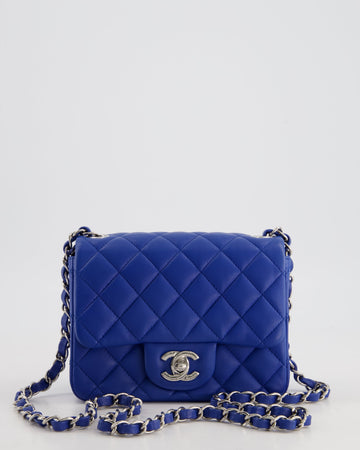 Pearl Street Bags Chanel Electric Blue Square Mini Flap Bag in Lambskin Leather with Silver Hardware