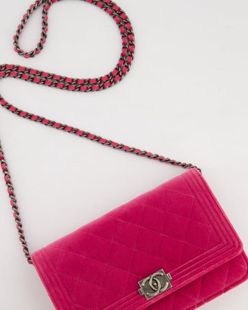 *FIRE PRICE* Pearl Street Bags Chanel Pink Boy Wallet on Chain in Velvet with Silver Hardware