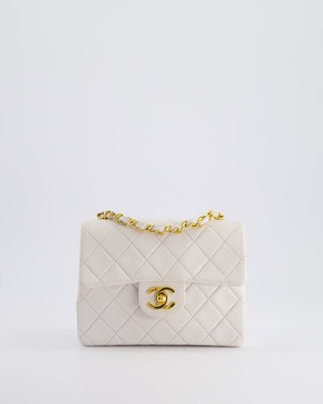 Pearl Street Bags Chanel  White Mini Square Bag in Lambskin Leather with 24K Gold Hardware
