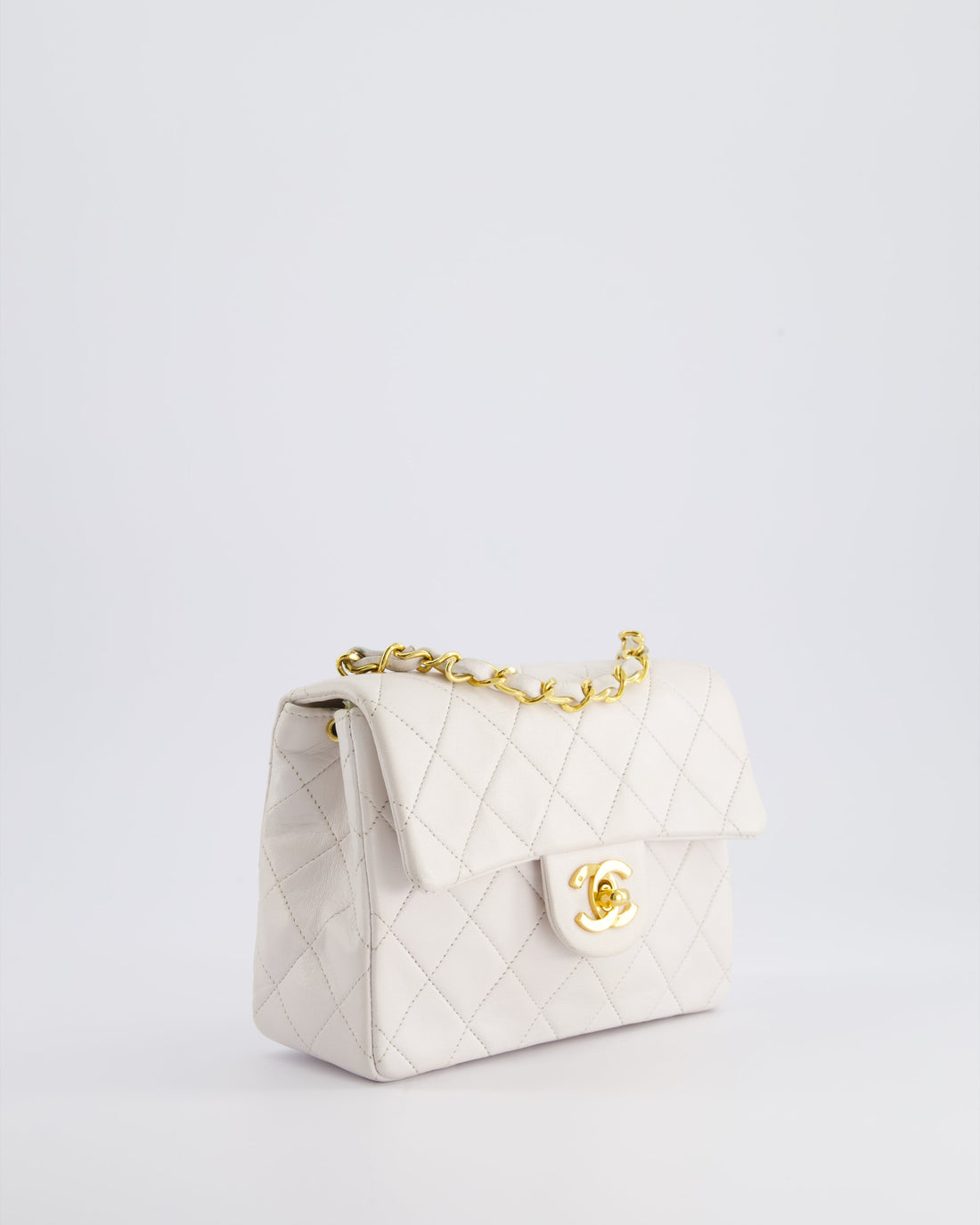 Pearl Street Bags Chanel  White Mini Square Bag in Lambskin Leather with 24K Gold Hardware