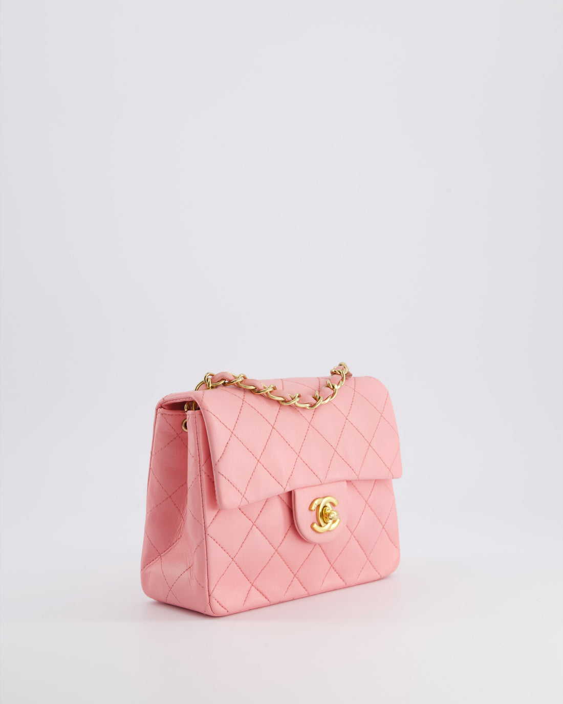 *RARE* Pearl Street Bags Chanel  Bubblegum Pink Mini Square Flap Bag in Lambskin Leather with 24K Gold Hardware