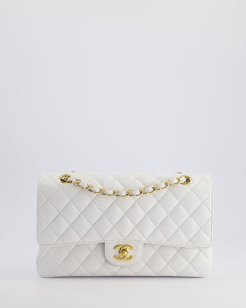*RARE* Pearl Street Bags Chanel White Medium Classic Double Flap in Caviar Leather with Gold Hardware