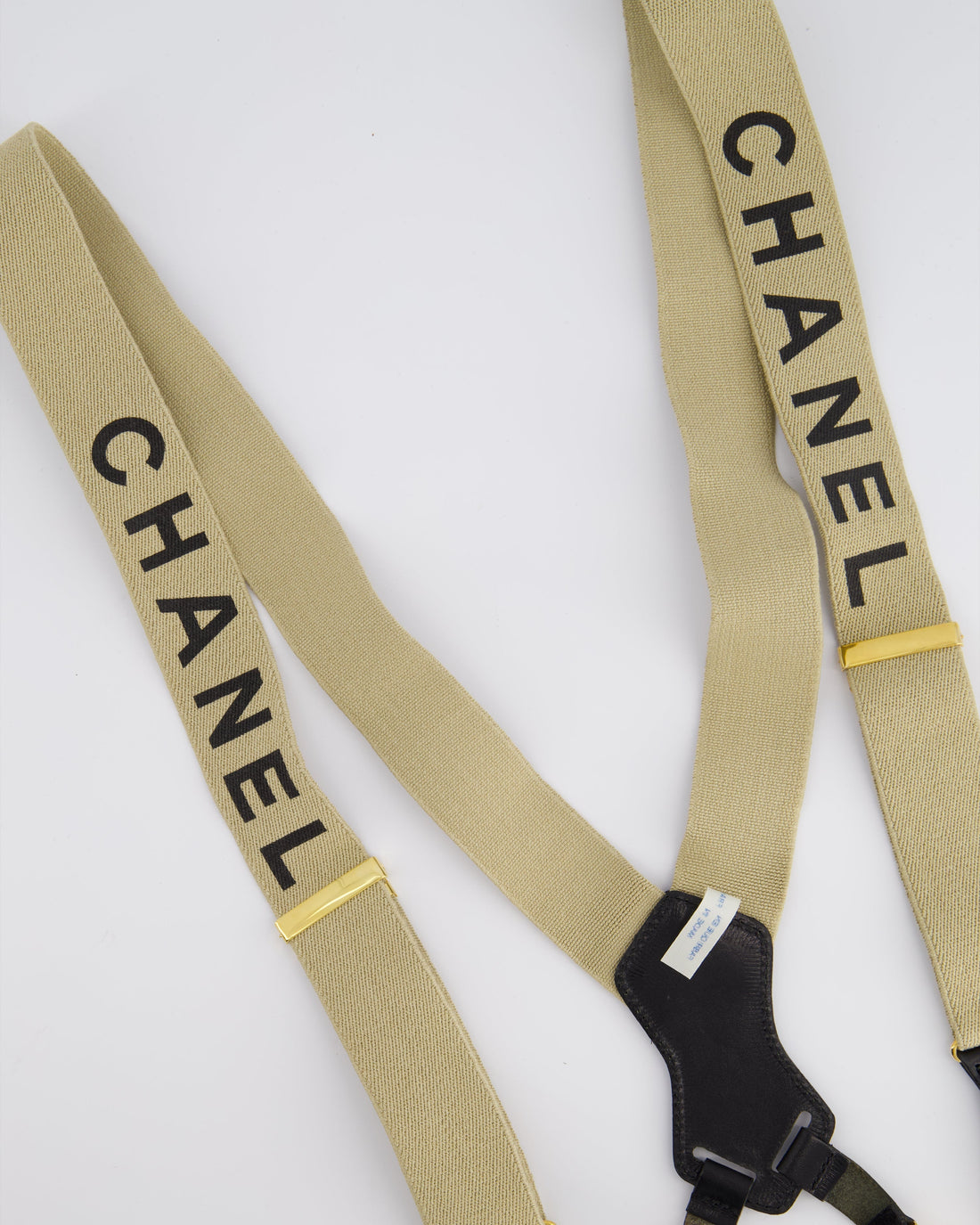 Pearl Street Bags Chanel  1990s Beige Black Logo Ski Suspender Braces