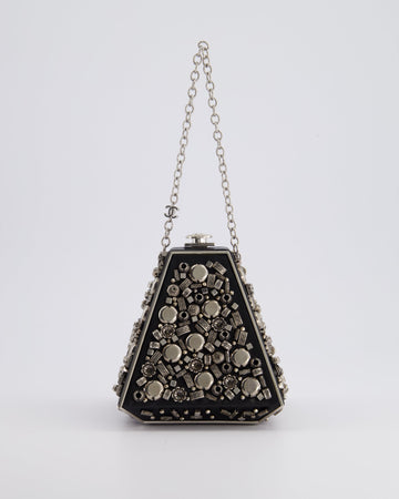 *RARE* Top Quality Chanel 2012 Pre-Fall Paris-Bombay Collection Black Leather & Silver Hardware Detail Pyramid Evening Bag